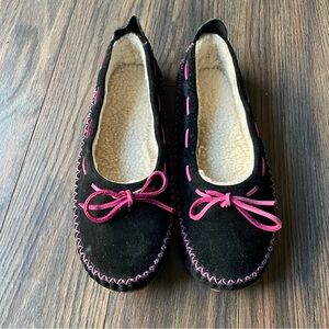 L.L. Bean Black and Pink Moccasins NWOT